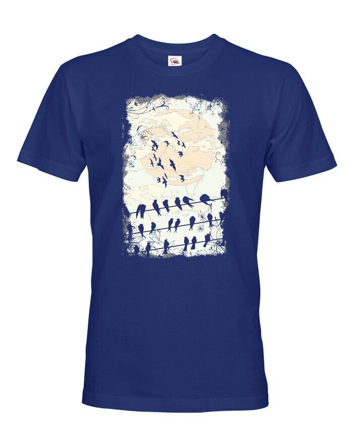 Pánské tričko s potiskem oblohy a vlaštovek - originální tričko na narozeniny