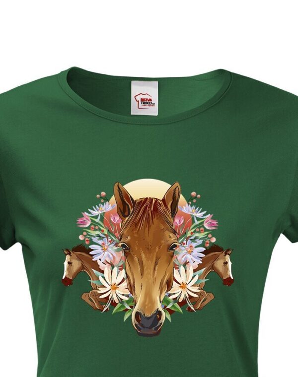 Dámské tričko pro milovníky koní - kůň a květiny - dárek pro milovnici koní