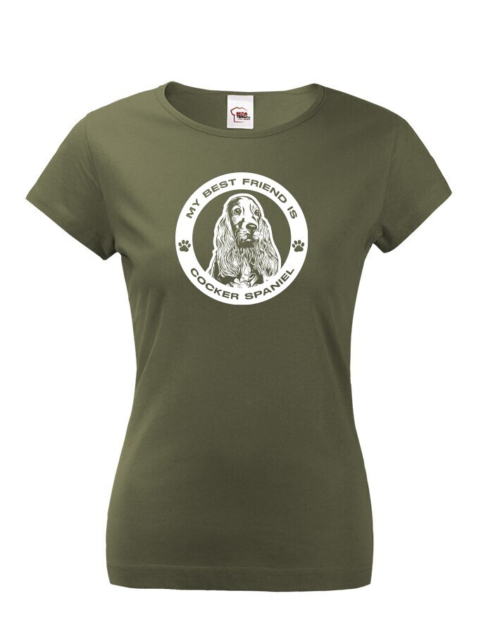 Dámské tričko pro milovníky psů s potiskem Kokršpaněla kulatý motiv