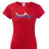 Originální dámské tričko s potiskem potápěče a žraloka