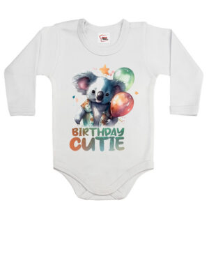 Dětské narozeninové body s potiskem Birthday cutie. Vtipná a originální pánská a dámská trička s potiskem levně. Levná trička s MEME potiskem.